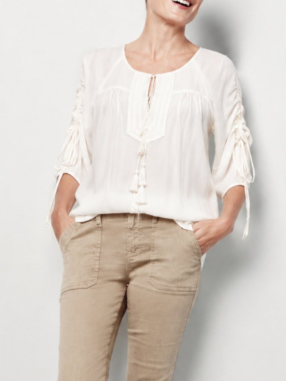 Peasant Blouse in Silk with Tassels (3052)